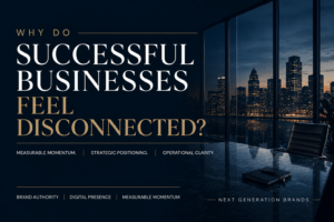 Modern executive boardroom representing strategic marketing, brand authority, measurable momentum, and business growth